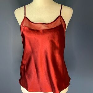 The Lingerie Collection burgundy, silky satin camisole with netting trim, sz S